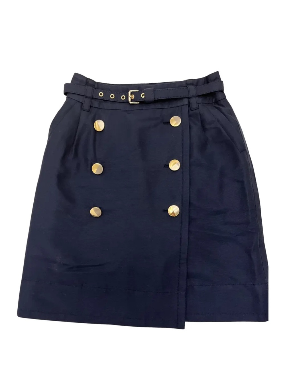 Classic Navy Double-Breasted Belted Skirt